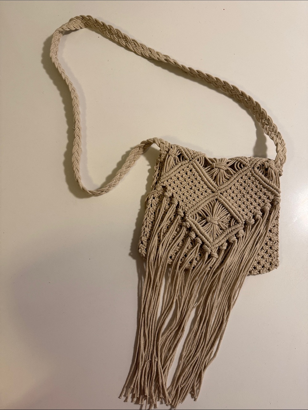 Altar'd State Cream Macramé Fringe Crossbody Bag
